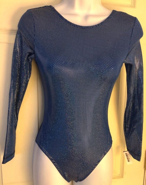 GK LgSLV LADIES SMALL BLUE SPOTLIGHT FOIL GYMNASTICS DANCE LEOTARD Sz AS NWT! - Image 6