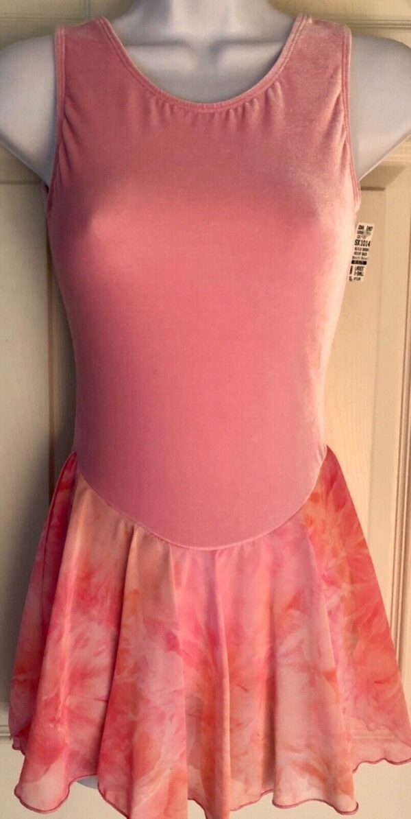 GK ICE FIGURE SKATE DRESS ADULT X-SMALL SLVLS PINK VELVET TYE-DYE CHIFFON AXS