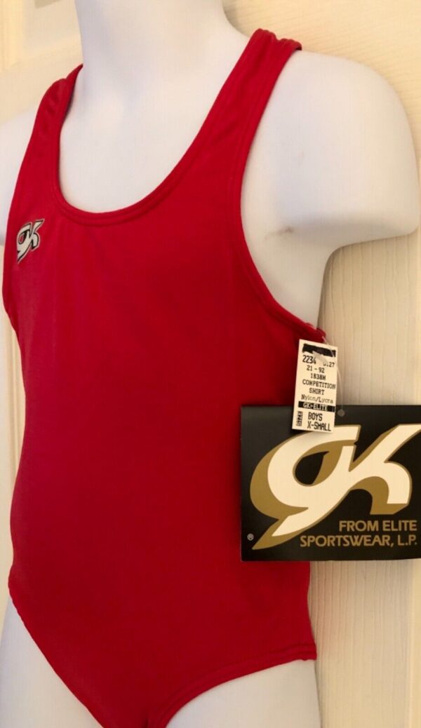 GK COMPETITION SHIRT SINGLET CHILD X-SMALL RED N/S TRADITIONAL LEG CUT Sz CXS - Image 4