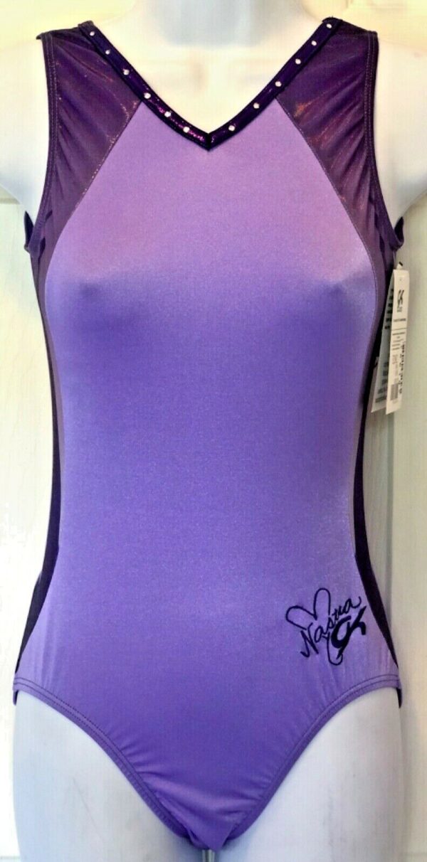 NASTIA LIUKIN GK CHILD LARGE LILAC N/S PURPLE FOIL JA GYMNASTS TANK LEOTARD CL