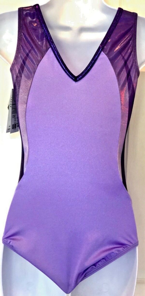 NASTIA LIUKIN GK CHILD LARGE LILAC N/S PURPLE FOIL JA GYMNASTS TANK LEOTARD CL - Image 3