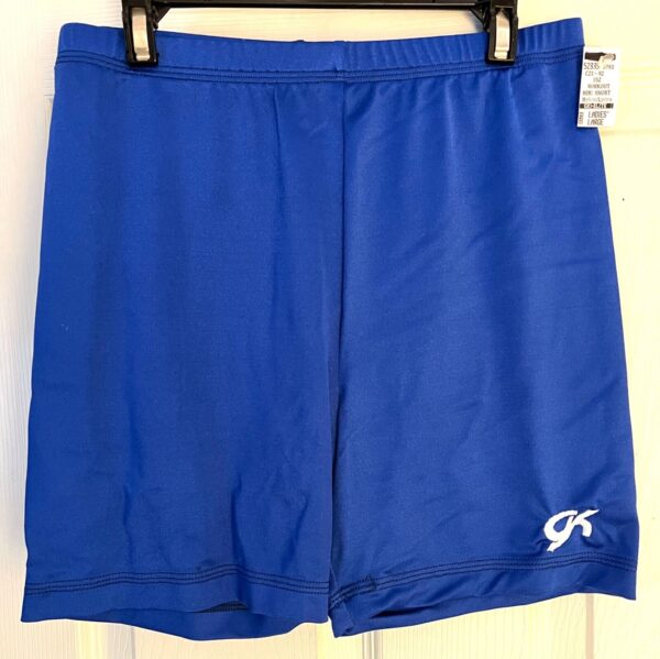 GK ADULT LARGE MINI WORKOUT SHORTS ROYAL NYLON/SPANDEX GYMNASTIC DANCE CHEER AL