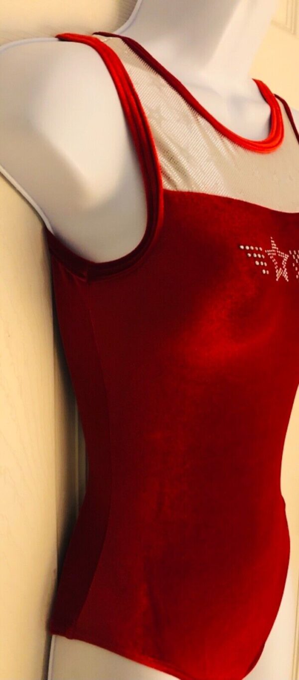 GK RED VELVET ADULT X-SMALL WHITE STAR FOIL JA GYMNASTIC DANCE TANK LEOTARD AXS - Image 3