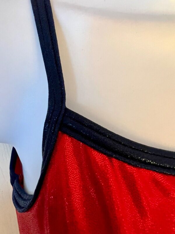 GK DANCE JAZZ ADULT SMALL RED MYSTIQUE NAVY FOIL STRAPS CAMI NYLON/SPAND TOP AS - Image 2