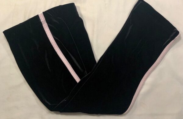 GK BLACK VELVET CHILD X-SMALL WHITE STRIPE SKATE GYMNASTICS WARM-UP PANTS Sz CXS