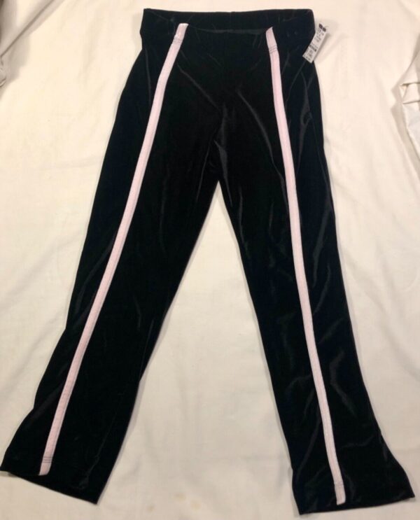 GK BLACK VELVET CHILD X-SMALL WHITE STRIPE SKATE GYMNASTICS WARM-UP PANTS Sz CXS - Image 2