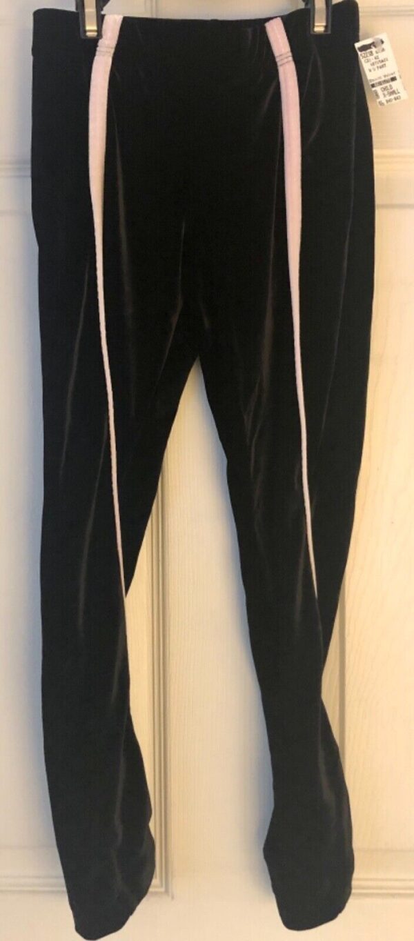 GK BLACK VELVET CHILD X-SMALL WHITE STRIPE SKATE GYMNASTICS WARM-UP PANTS Sz CXS - Image 3