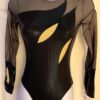 GK LgSLV LADIES SMALL BLACK SHIMMER MESH GOLD GYMNASTICS DANCE LEOTARD Sz AS