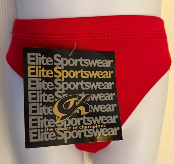 GK ELITE CHILD SMALL TRADITIONAL LEG CUT NYLON/SPANDEX RED SPORTS BRIEF Sz CS