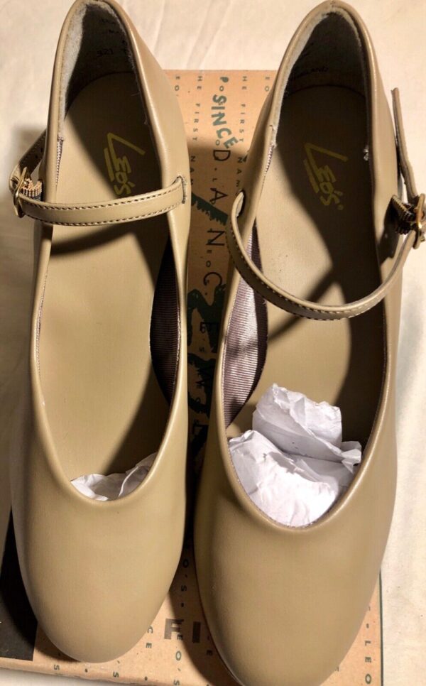 NIB! LEOâ€™S JUNIOR CHORUS LINE LS3305L 1.5" HEEL TAP SHOES TAN LADIES 6.5 M - Image 2