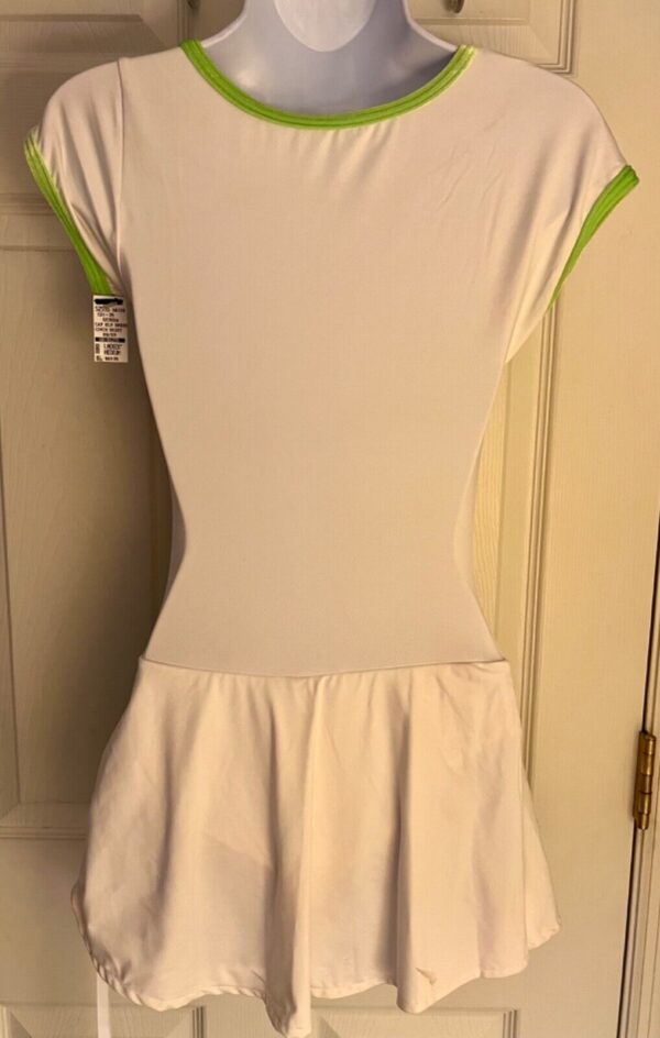 GK ICE SKATE ADULT MEDIUM WHITE ASYM CAP SLV GREEN VELVET CINCH SKIRT DRESS M - Image 7