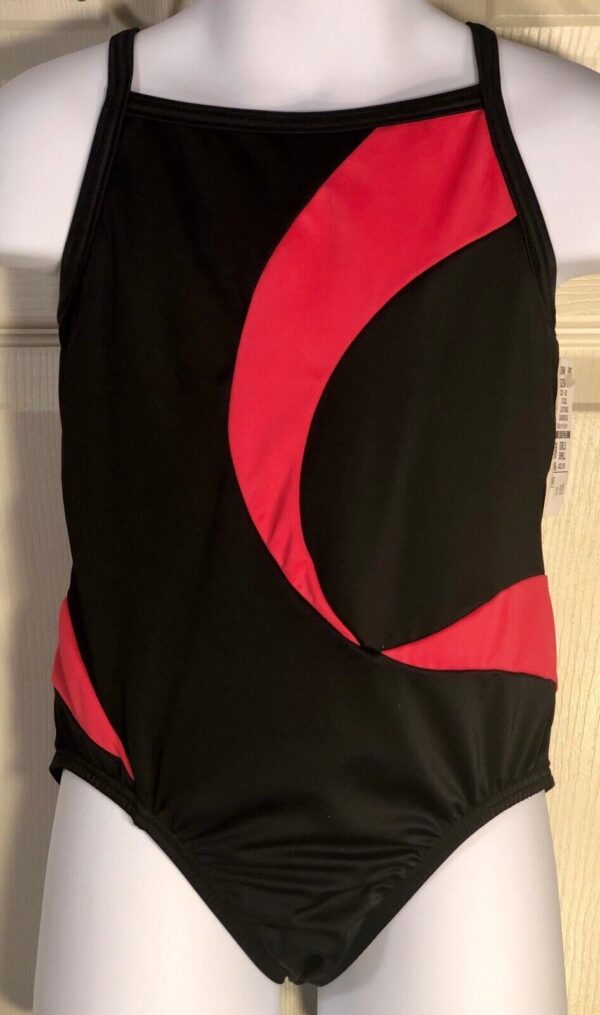 GK BLACK CAMISOLE CHILD SMALL MICROFIBER CORAL SWIRL DANCE GYMNAST LEOTARD Sz CS