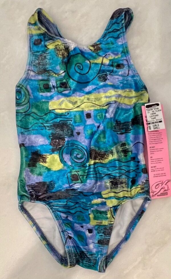 GK CHILD SMALL VELVET ABSTRACT PRINT GYMNASTICS DANCE TANK LEOTARD Sz CS NWT! - Image 10