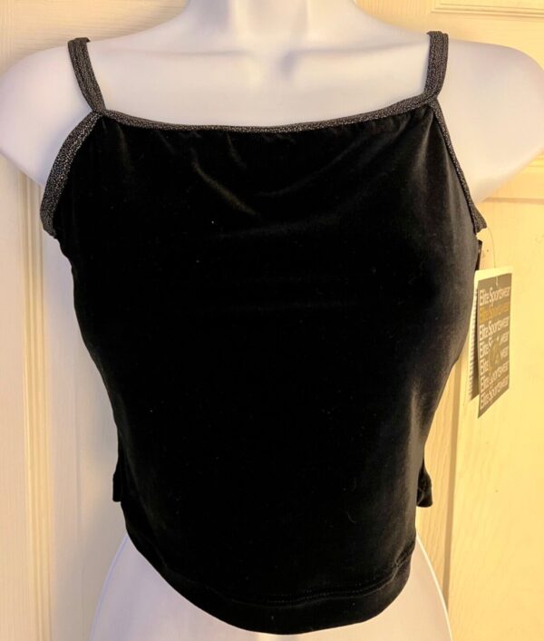 GK DANCE JAZZ ADULT LARGE BLACK VELVET X-BACK FOIL STRAPS CAMISOLE TOP Sz AL NWT