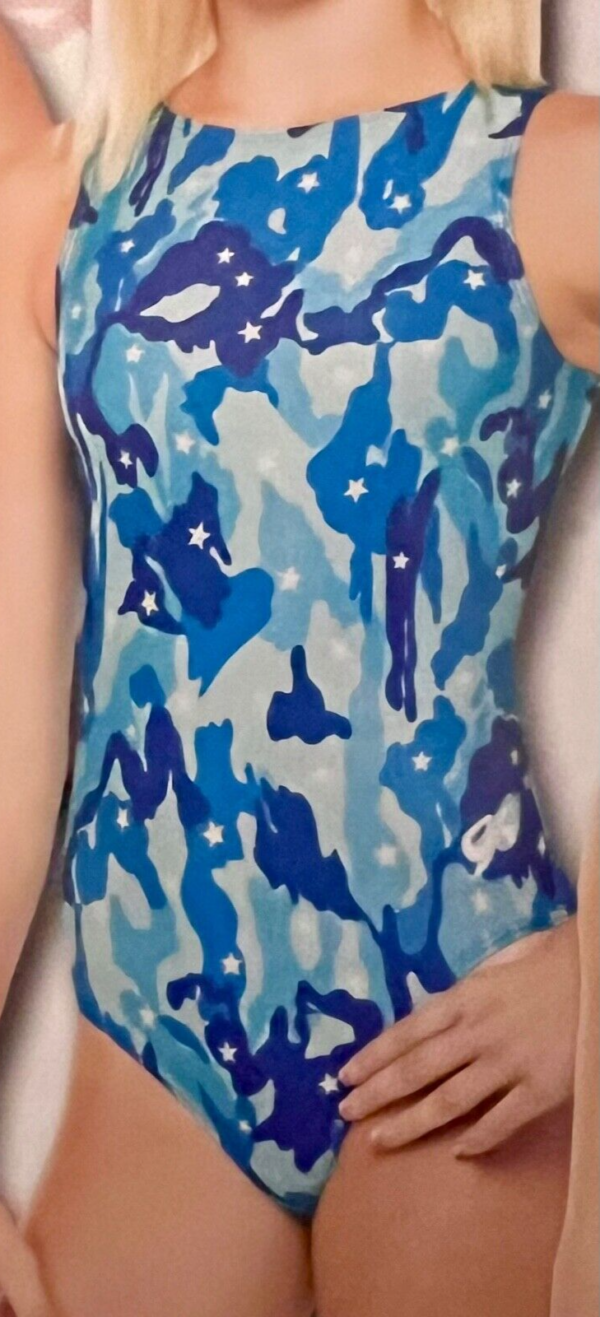 GK "CAMOSTAR" CHILD X-SMALL BLUE HOLOGRAM GYMNASTICS DANCE TANK LEOTARD XS NWT!