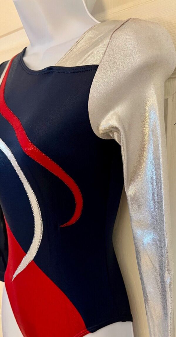 GK LgSLV NAVY RED SILVER MYSTIQUE ADULT SMALL ASYM GYMNASTS DANCE LEOTARD Sz AS - Image 4