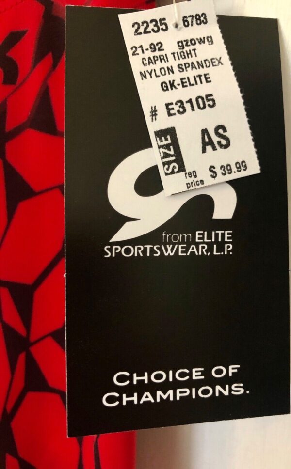 GK Elite Capri Tights ADULT SMALL Mosaic Print Nylon Spandex RED BLACK AS NWT! - Image 4