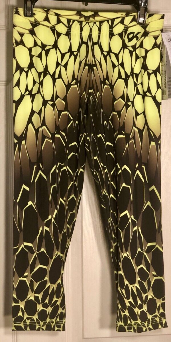 GK Elite Capri Tights CHILD LARGE Mosaic Print Nylon Spandex Yellow Black CL