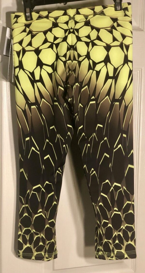 GK Elite Capri Tights CHILD LARGE Mosaic Print Nylon Spandex Yellow Black CL - Image 2