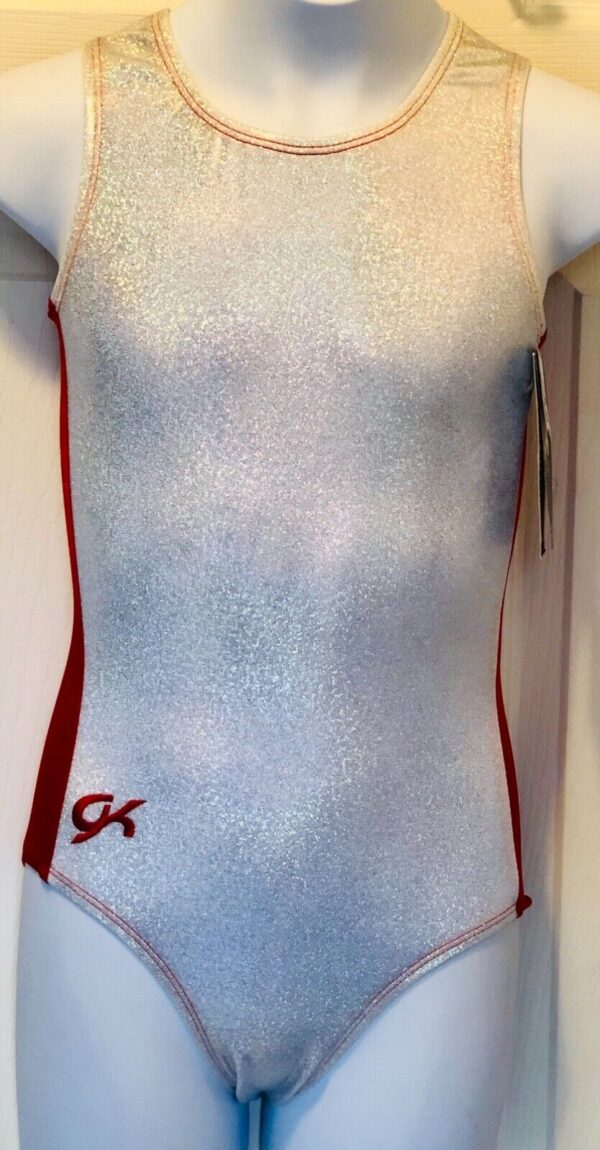 GK WHITE SPARKLE GIRLS LARGE RED NYLON/SPANDEX GYMNASTICS DANCE TANK LEOTARD CL