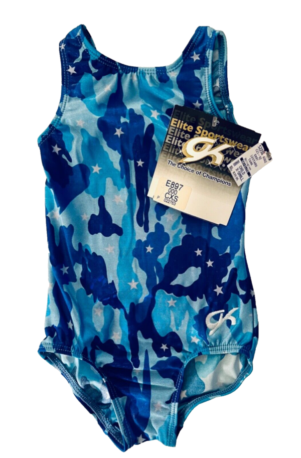 GK "CAMOSTAR" CHILD X-SMALL BLUE HOLOGRAM GYMNASTICS DANCE TANK LEOTARD XS NWT! - Image 9