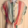 Thread & Supply Women's Medium Button Up Striped Linen Crop Top with Front Tie M