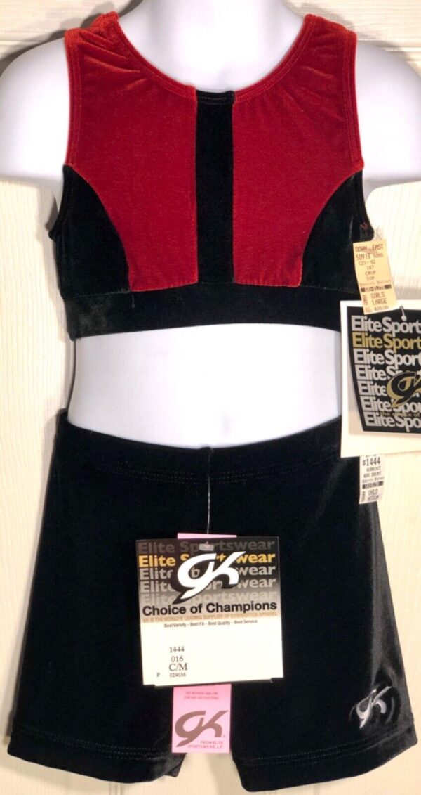 GK ELITE CHILD MEDIUM VELVET CROP TOP & MINI SHORT SET DANCE CHEER GYMNASTSIC CM