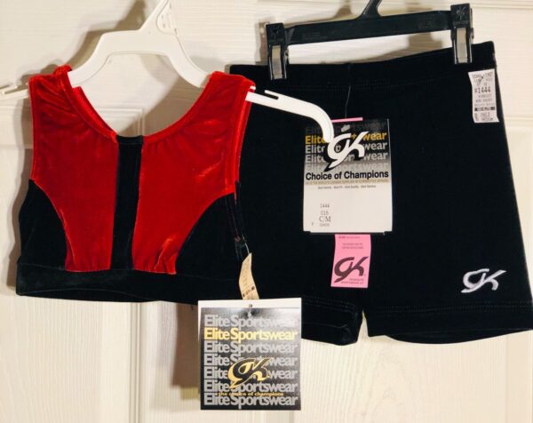 GK ELITE CHILD MEDIUM VELVET CROP TOP & MINI SHORT SET DANCE CHEER GYMNASTSIC CM - Image 11