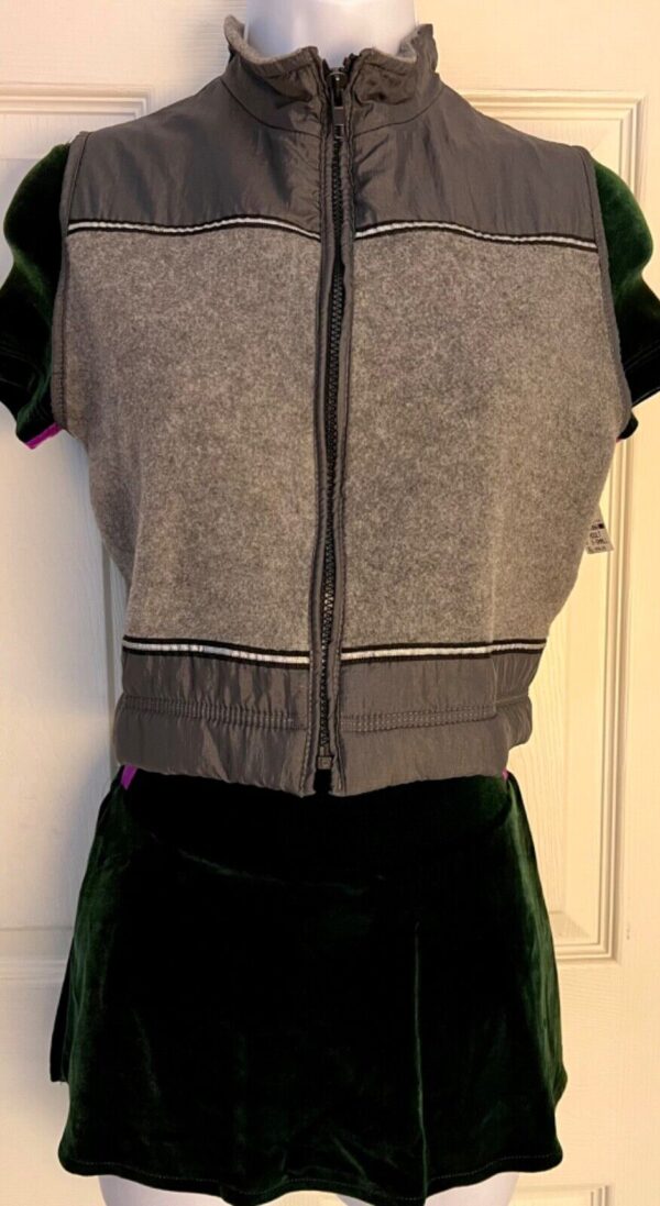 GK ADULT SMALL GRAY POLY FLEECE CRINKLE NYLON CROPPED VEST RIBBON TRIM Sz S - Image 2