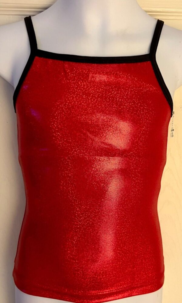 GK DANCE JAZZ CHILD MEDIUM RED MYSTIQUE NAVY FOIL STRAPS CAMI NYLON/SPAND TOP M