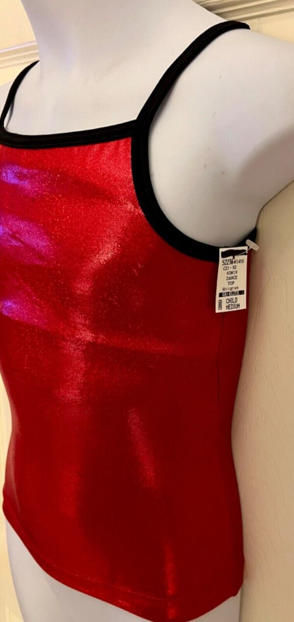 GK DANCE JAZZ CHILD MEDIUM RED MYSTIQUE NAVY FOIL STRAPS CAMI NYLON/SPAND TOP M - Image 3