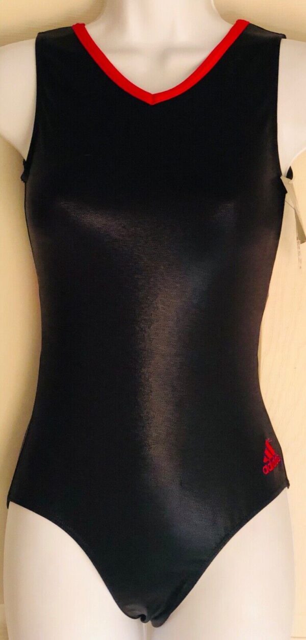 ADIDAS TANK BLACK RED FOIL GYMNASTIC DANCE GK LEOTARD ADULT XS