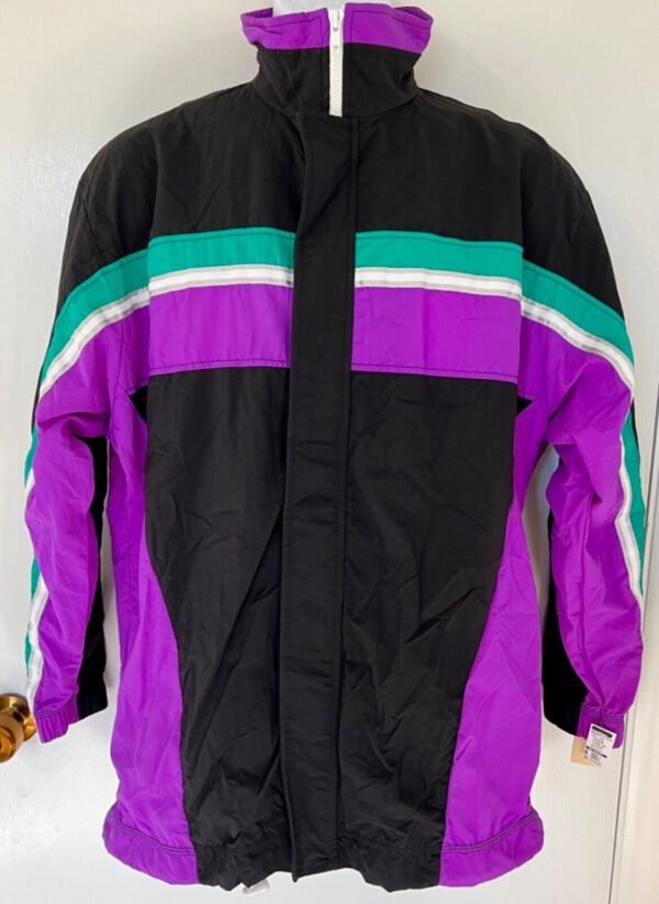 GK WARM UP JACKET ADULT SMALL SUPPLEX BLACK PURPLE GREEN GYMNASTICS CHEER Sz AS - Image 2