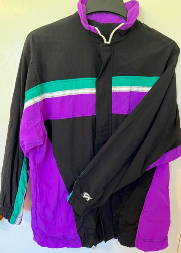 GK WARM UP JACKET ADULT SMALL SUPPLEX BLACK PURPLE GREEN GYMNASTICS CHEER Sz AS - Image 4