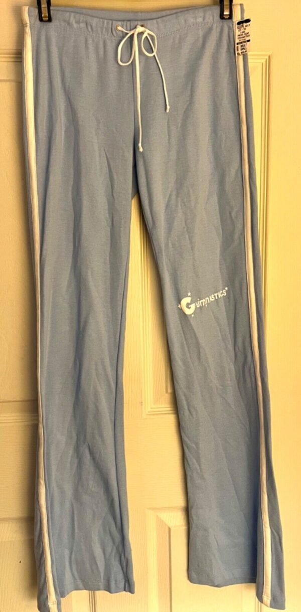 GK GYMNASTICS PRINT ADULT SMALL LGT BLUE COTTON ATHLEISURE GRAPHICS PANTS SZ S