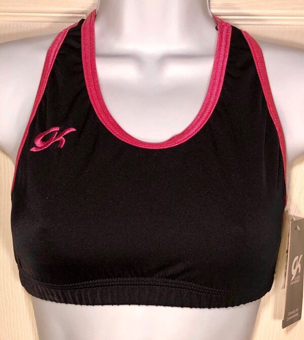 NWT! GK Elite Cheer Dance Black Nylon Crop Top T-Back Mesh Size Adult L