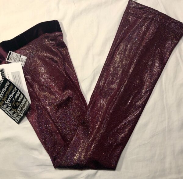 GK DANCE JAZZ PANTS CHILD SMALL WINE TWILIGHT FOIL VELVET WAISTBAND HIP HUG CS - Image 3