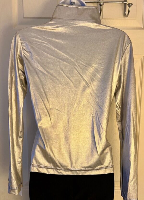 GK WARM UP JACKET ADULT SMALL SILVER METALLIC ZIP FRONT GYMNASTICS DANCE CHEER S - Image 4