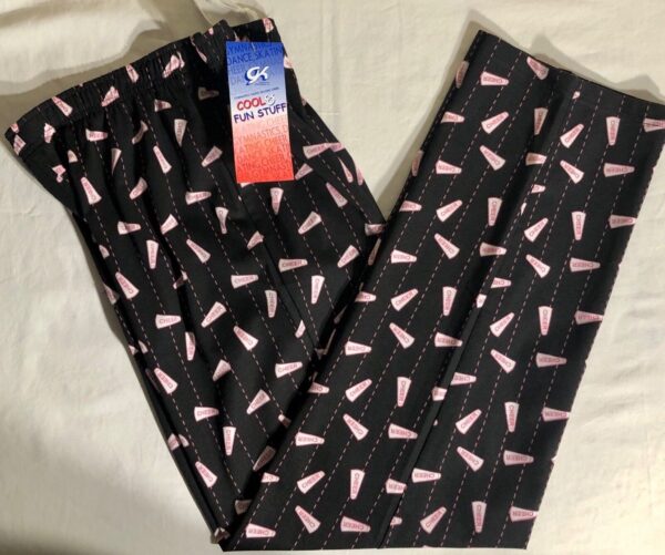 GK CHEER PJ PANTS SIZE LADIES LARGE BLACK COTTON DRAWSTRING PINK PRINT AL NWT!