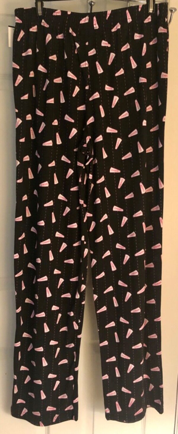 GK CHEER PJ PANTS SIZE LADIES LARGE BLACK COTTON DRAWSTRING PINK PRINT AL NWT! - Image 3