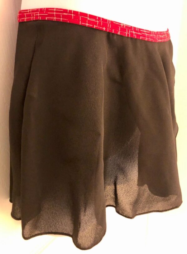 GK FAUX WRAP SKIRT CHILD MEDIUM BLACK GEORGETTE RED FOIL WAIST DANCE BALLET CM - Image 3