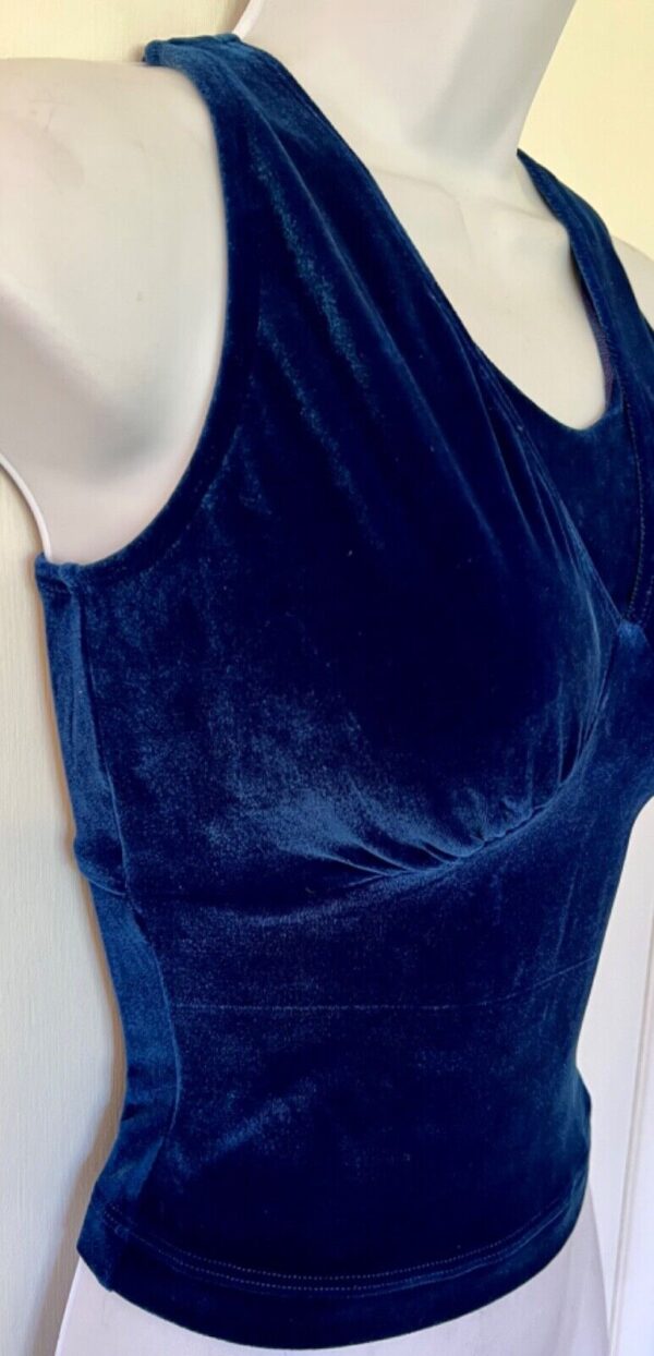 GK DANCE JAZZ CHEER ADULT SMALL BLUE VELVET HALTER  X-STRAP CROP TOP Sz AS NWT! - Image 3