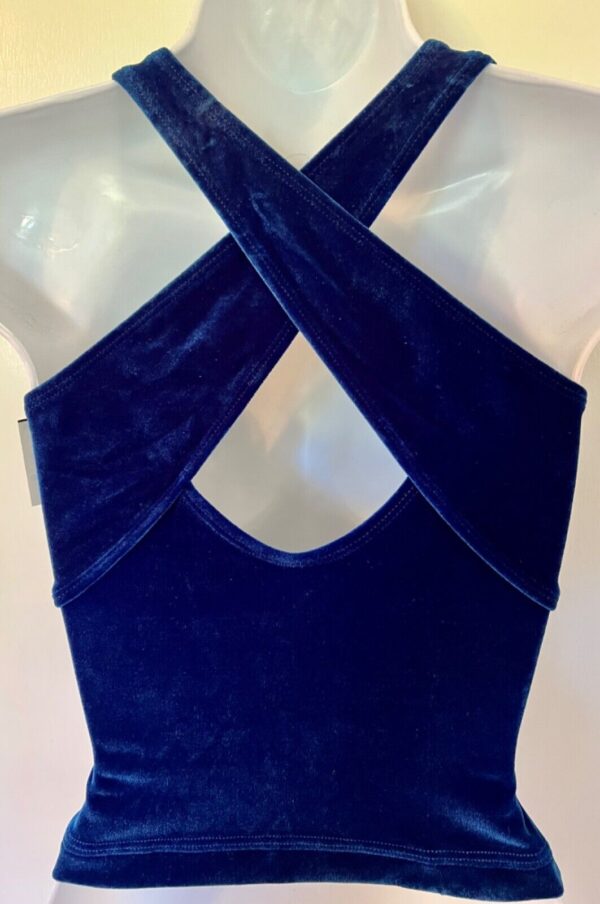 GK DANCE JAZZ CHEER ADULT SMALL BLUE VELVET HALTER  X-STRAP CROP TOP Sz AS NWT! - Image 6