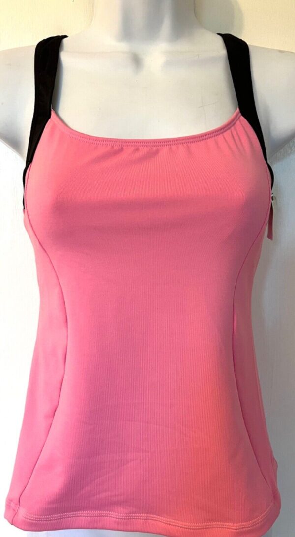 GK DANCE JAZZ ADULT SMALL PINK DRY TECH BLACK TRIM NYLON/SPANDEX TANK TOP Sz AS