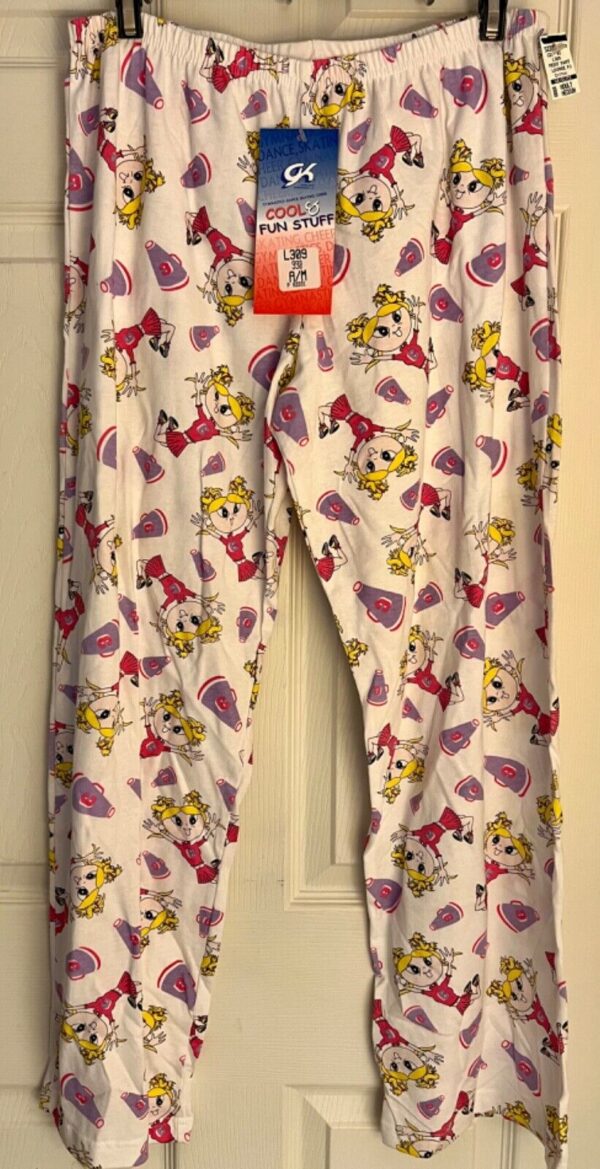 GK CHEER PJ LOUNGE PANTS LADIES MEDIUM COOL & FUN WHITE COTTON PRINT Sz AM NWT!