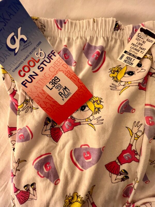 GK CHEER PJ LOUNGE PANTS LADIES MEDIUM COOL & FUN WHITE COTTON PRINT Sz AM NWT! - Image 2