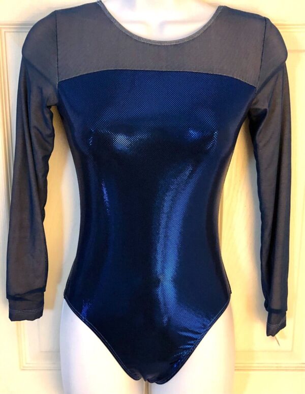 GK ELITE LONG SLEEVE ROYAL LADIES SMALL FOIL MESH GYMNASTICS DANCE LEOTARD AS