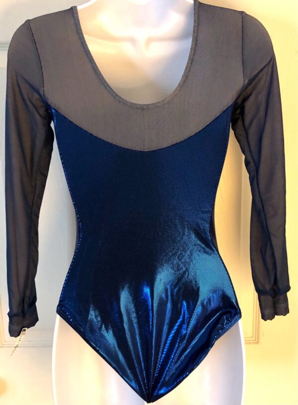 GK ELITE LONG SLEEVE ROYAL LADIES SMALL FOIL MESH GYMNASTICS DANCE LEOTARD AS - Image 5