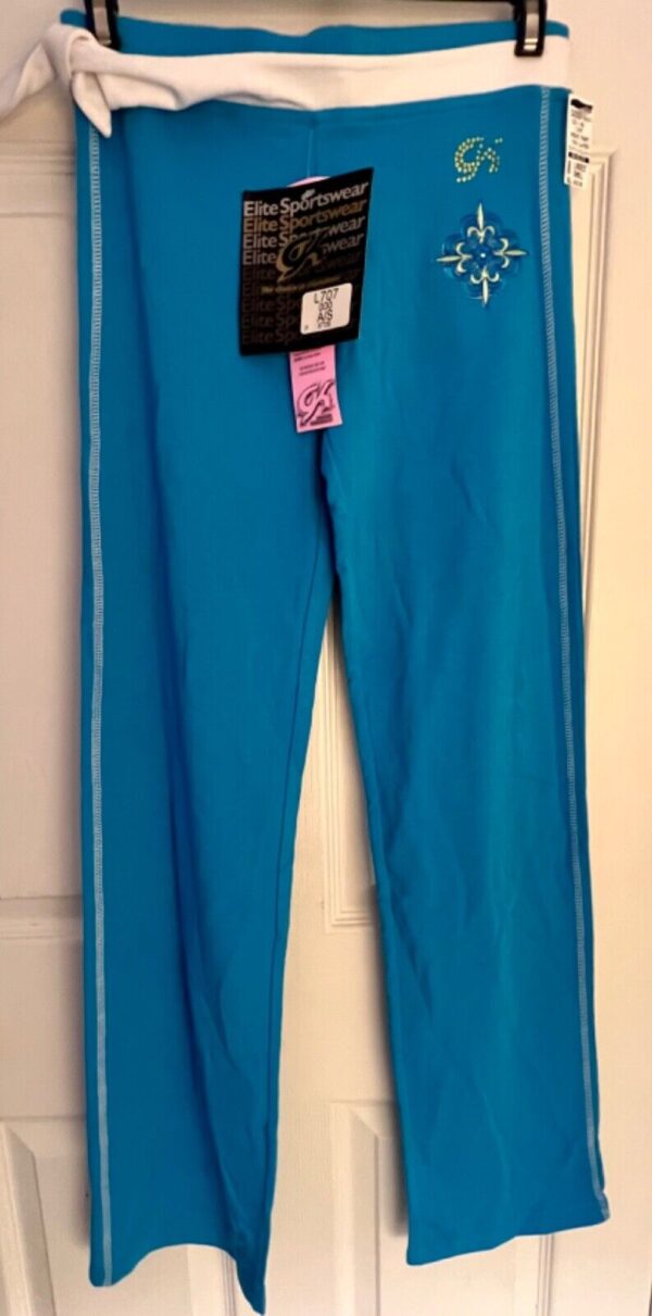 GK LOW-RISE ADULT SMALL TURQUOISE COTTON 2-LAYER WAISTBAND TIE LOUNGE PANTS SZ S