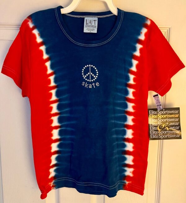 GK TIE DYE "SKATE" PEACE JEWELS GIRLS MEDIUM RED WHITE BLUE SSLV COTTON TEE SZ M